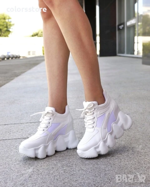 Кецове на платформа - бяла кожа с мрежа - PA786 , снимка 1