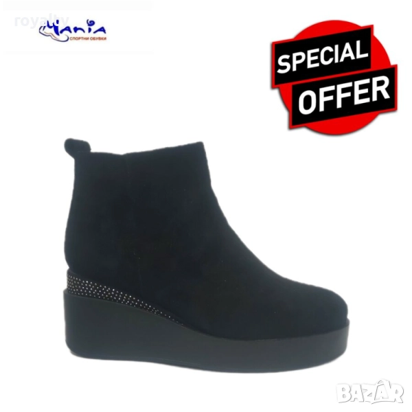 Черни елегантни боти с камъни на платформа, снимка 1