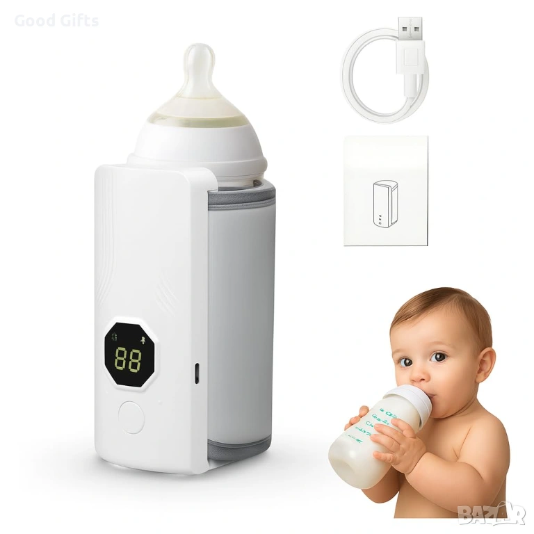 Безжичен Подгревател за Бебешко Шише с 6 Степени – Спокойствие за Родителите, Топло Мляко за Бебето, снимка 1