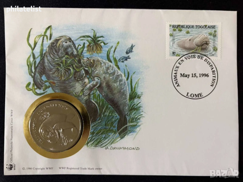 Того 1996 - Африкански ламантин , 30 години WWF медал – Numisbrief, снимка 1