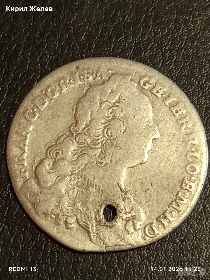 Сребърна монета 7 кройцера 1762г. Франц първи Австрия за КОЛЕКЦИЯ 52620, снимка 1