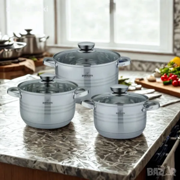Комплект тенджери от неръждаема стомана Bohmann, Класика и удобство за всяка кухня (6 части), снимка 1
