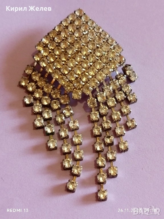 БРОШКА SWAROVSKI посребрена АРТ ДЕКО стил кристална 52235, снимка 1