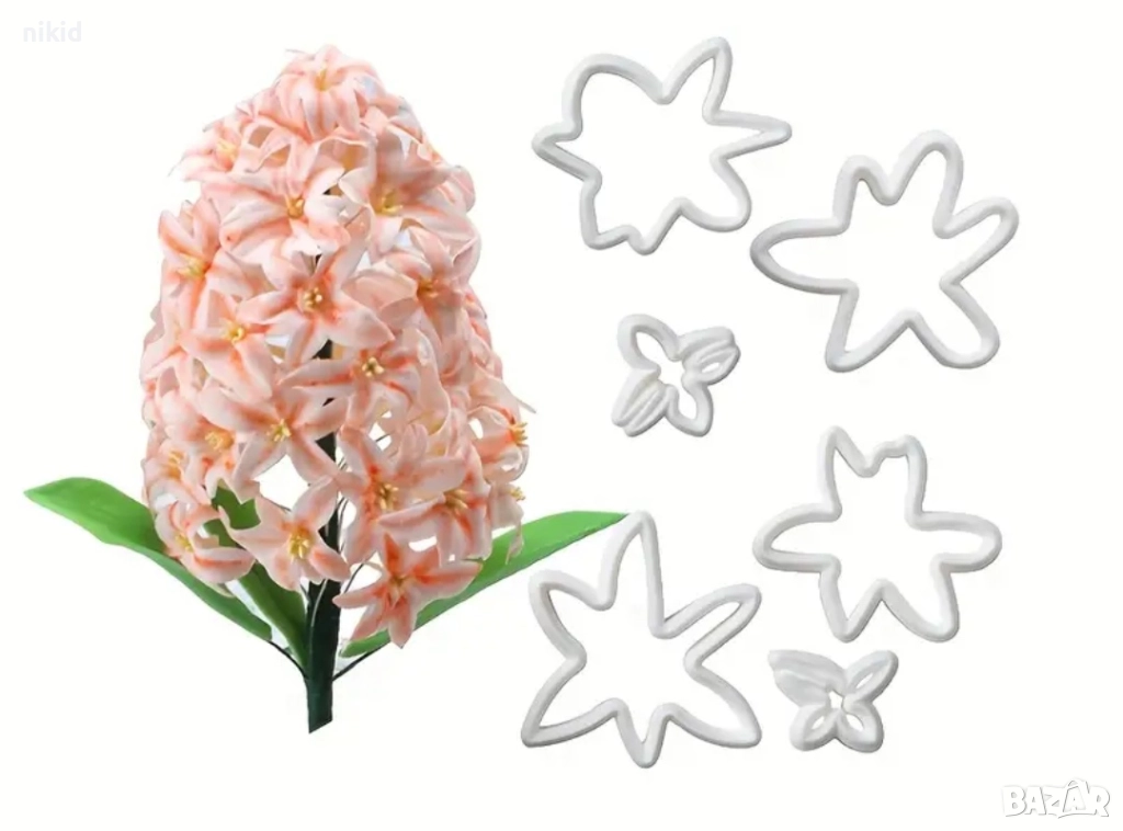6 бр Зюмбюл резци резец форми за цвете с фондан пластмасови полимерна глина, снимка 1