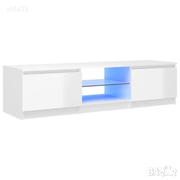 vidaXL ТВ шкаф с LED осветление, бял гланц, 140x40x35,5 см(SKU:804298), снимка 1