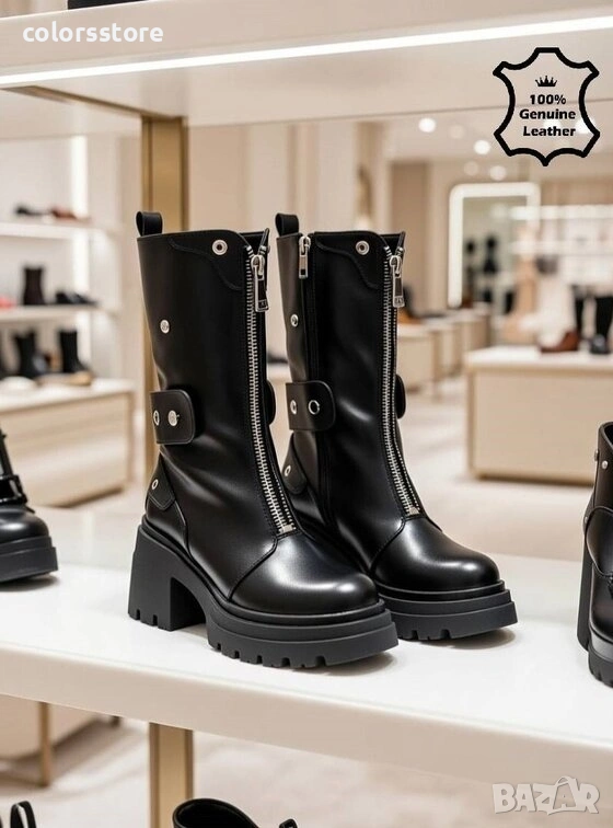 Боти на ток - черна ЕСТЕСТВЕНА кожа - 52AD5 , снимка 1