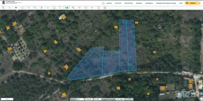 Продавам 4 съседни лозови парцела с обща площ 5 387 кв.м  идеални за фотоволтаична централа, вила..., снимка 1