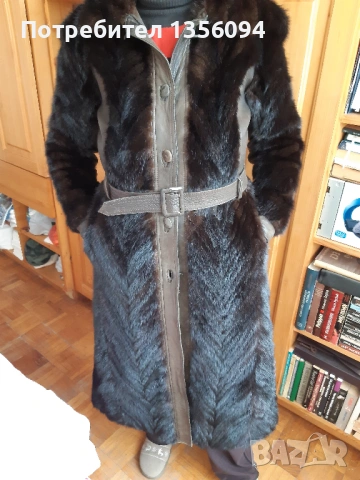 Палто от естествена кожа визон и кожа