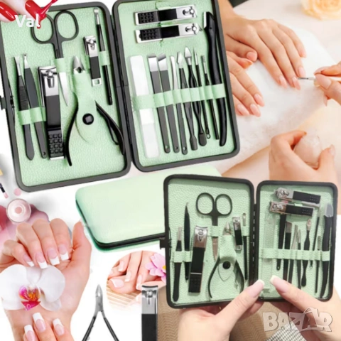 Комплект за маникюр от 18 части в елегантен зелен калъф, снимка 5 - Други - 53892508