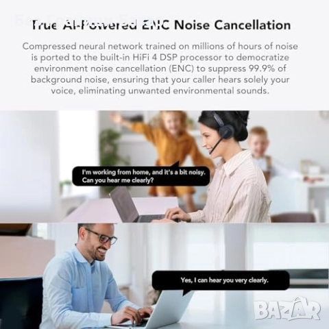 Нови ENC шумопотискащи слушалки с микрофон и зарядна стойка USB за офис, снимка 9 - Други - 52077789