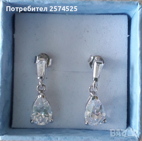 Вносни сребърни обеци с фацетиран кристал, снимка 1 - Обеци - 45039634
