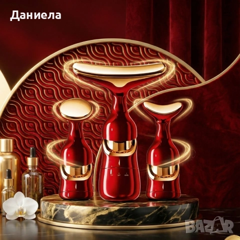 Електрически 4D масажор за лице, шия и очи 3в1 – Анти-ейдж уред с 3 сменяеми глави, снимка 4 - Масажори - 54048081