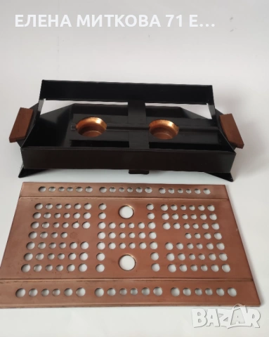 Винтидж уред за затопляне на храна от желязо и мед с дървени странични дръжки, снимка 4 - Антикварни и старинни предмети - 54139972