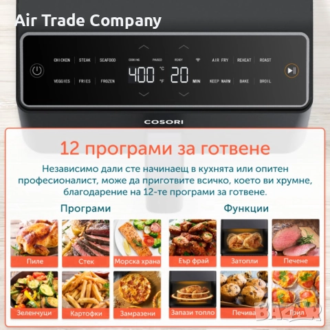 Фритюрник с горещ въздух Cosori Dual Blaze Еър фрайър CAF-P681S, XXXL 6.4L, черен, снимка 12 - Фритюрници - 51680338