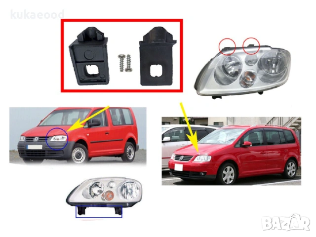 Комплект щипки за захващане на фар VW Touran 1T Pre-Face, снимка 2 - Части - 54193562
