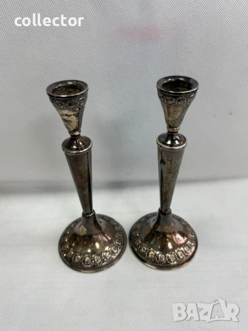 Винтидж сребърни свещници. №7726, снимка 4 - Антикварни и старинни предмети - 52789861