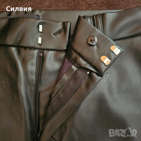 Чисто нов дамски черен лъскав кожен панталон "Zara" / "Зара", размер S, снимка 6 - Панталони - 52409408