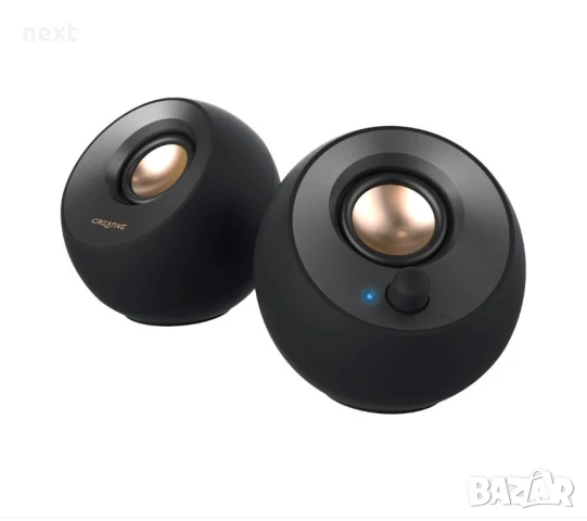 Тонколони Creative Pebble v2, 2.0, 8W RMS, USB-C/A & Жак 3.5 мм, Черен