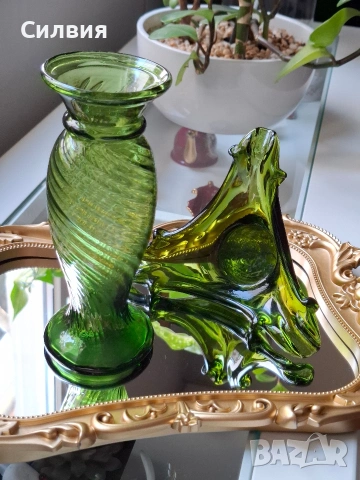 Ретро зелено стъкло , снимка 5 - Декорация за дома - 53968935