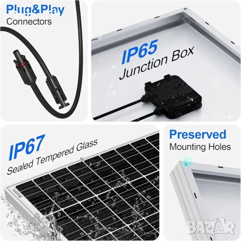 Монокристален Соларен Панел ECO-WORTHY, 170W, 12V , снимка 6 - Друга електроника - 53642788