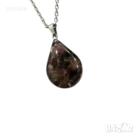 Колие с висулка, Тормалин, Стомана, Сребрист, снимка 2 - Колиета, медальони, синджири - 51893801