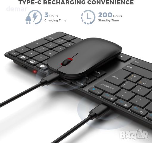 seenda Комплект акумулаторна безжична Bluetooth клавиатура и мишка, ултратънка, снимка 3 - Клавиатури и мишки - 46414891