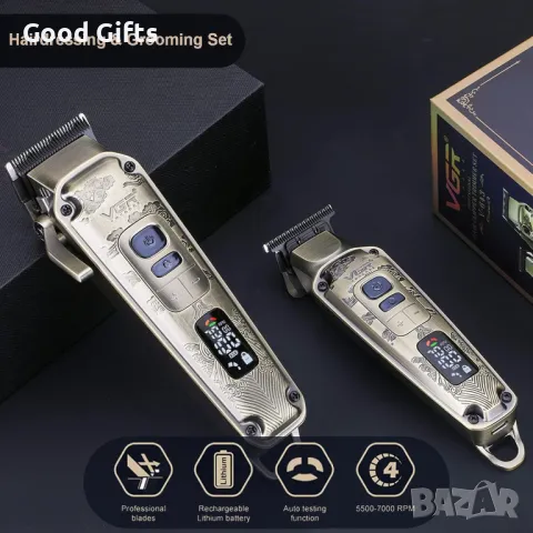 Комплект 2 професионални машинки за подстригване VGR V-643 – тример и клипер с LED дисплей, снимка 4 - Машинки за подстригване - 50390991