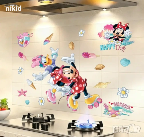 Мини Маус и Дейзи на кънки самозалепващ стикер лепенка за стена мебел прозорец детска стая детски, снимка 3 - Други - 53852594