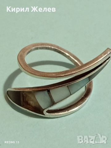 ДИЗАИНЕРСКИ АБСТРАКТЕН ДИЗАЙН СРЕБЪРЕН ПРЪСТЕН с СЕДЕФ АРТ БИЖУ 39867, снимка 6 - Пръстени - 52858133