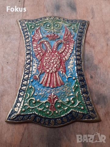 Стара отливка масивен бронз с емайл двуглав орел, снимка 2 - Антикварни и старинни предмети - 54238817