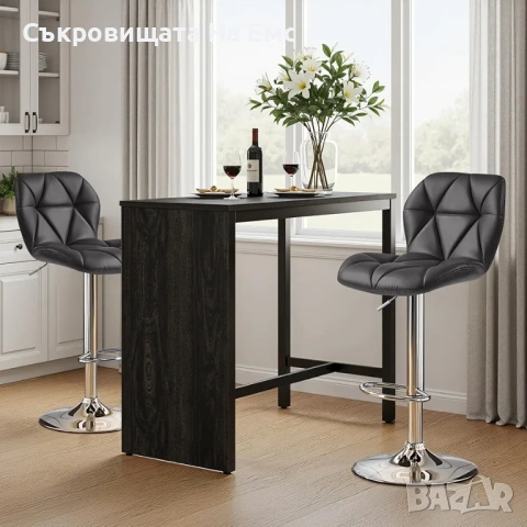 Комплект от 2 бар стола с регулируема височина, 360° механизъм, с противоплъзгащ се крак, хромирана 