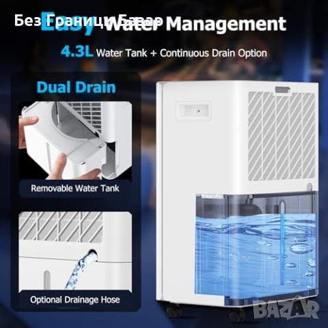 Нов Обезвлажнител 20L/ден с непрекъснат дренаж и тих режим уред влага, снимка 3 - Други стоки за дома - 52840012