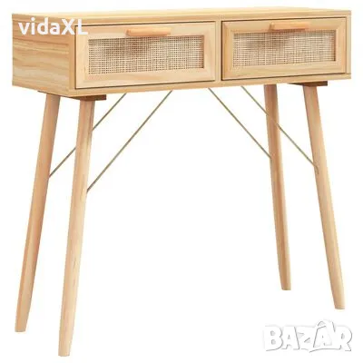 vidaXL Конзолна маса, кафява, 80x30x75 см, бор масив и естествен ратан（SKU:345626）, снимка 2 - Маси - 48919195