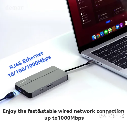 AUIMCE Докинг станция 2х HDMI и USB C порт, до 4K/60Hz, MacOS/Windows, снимка 7 - Кабели и адаптери - 48824576