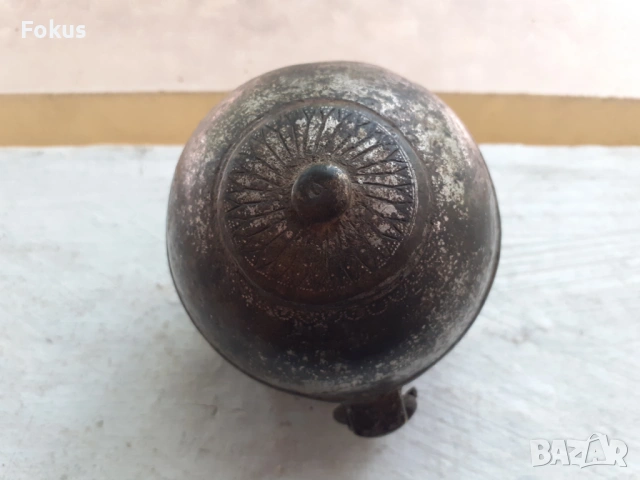 Уникален стар османски бронзов съд контейнер за барут или др, снимка 3 - Антикварни и старинни предмети - 53423100
