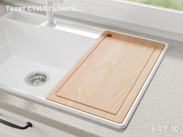 Бяла кухненска гранитна мивка Париж 80 Work&Store 780 x 530 мм, снимка 5 - Мивки - 51286493