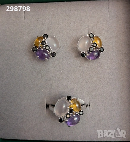 Сребърен комплект с естествени скъпоценни камъни, снимка 5 - Пръстени - 53327253