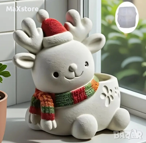3D Коледен елен еленче Силиконов молд за кашпа, снимка 2 - Форми - 52103547