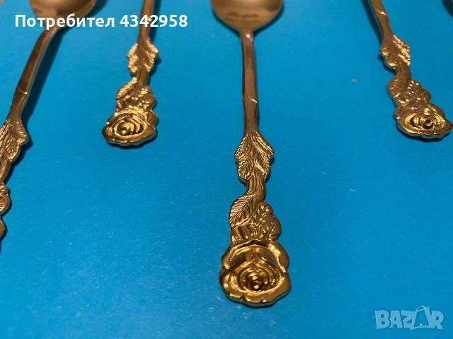 Винтидж.Позлатен ( 20 к) комплект за десерти. 1960 г. , снимка 3 - Антикварни и старинни предмети - 52899484