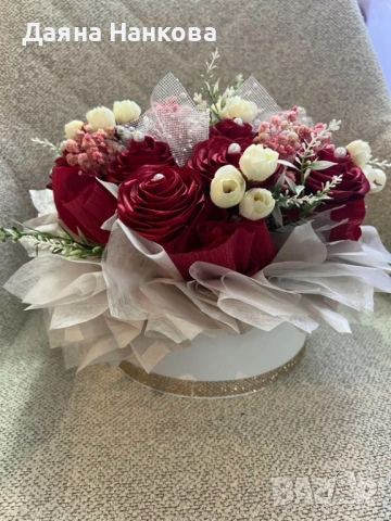 Ръчно изработена кутия със сатенени рози , снимка 2 - Декорация за дома - 53407117