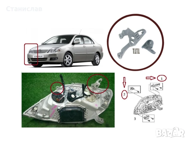 Комплект щипки за захващане на фар Toyota Corolla E120/E130, снимка 3 - Части - 50650731