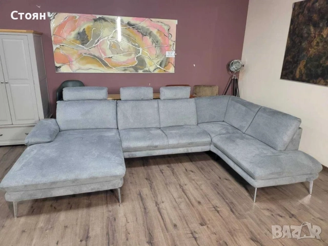 ПРОМОЦИЯ!!! Сив П-образен ъглов диван от плат Dieter Knoll Arzona, снимка 4 - Дивани и мека мебел - 52837803