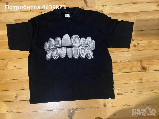 Черна тениска с принт на зъби
