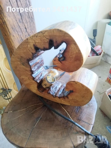 Ръчно правена дървена лампа , снимка 3 - Настолни лампи - 53615398