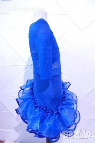 Синя рокля за спортни танци с дантела, снимка 3 - Детски рокли и поли - 45798191