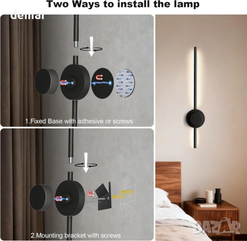 Акумулаторни LED стенни аплици с дистанционно, черни, 70 см, 2 броя, снимка 5 - Лампи за стена - 53645691