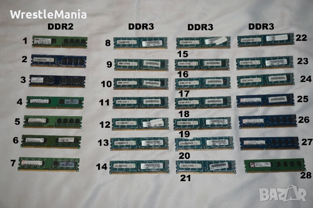 28 броя RAM ПАМЕТ DDR2 512MB/DDR3 2GB/1GB Тествана и Работеща за Настолен Компютър