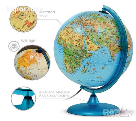 Светещ глобус Tecnodidattica Safari Globe, образователен детски глобус с нощна светлина, 25 см, снимка 5 - Образователни игри - 45902641