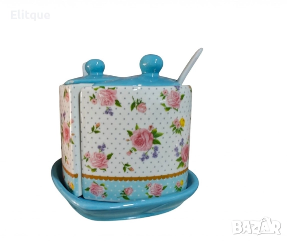 Порцеланова захарница,с две лъжички