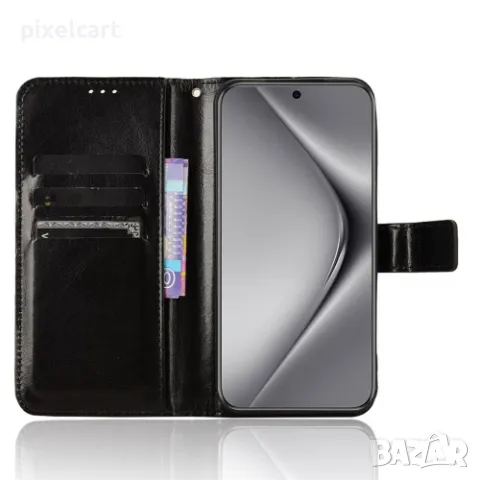 Калъф тефтер Leather Wallet за Huawei Pura 70, Черен, снимка 2 - Калъфи, кейсове - 47966460